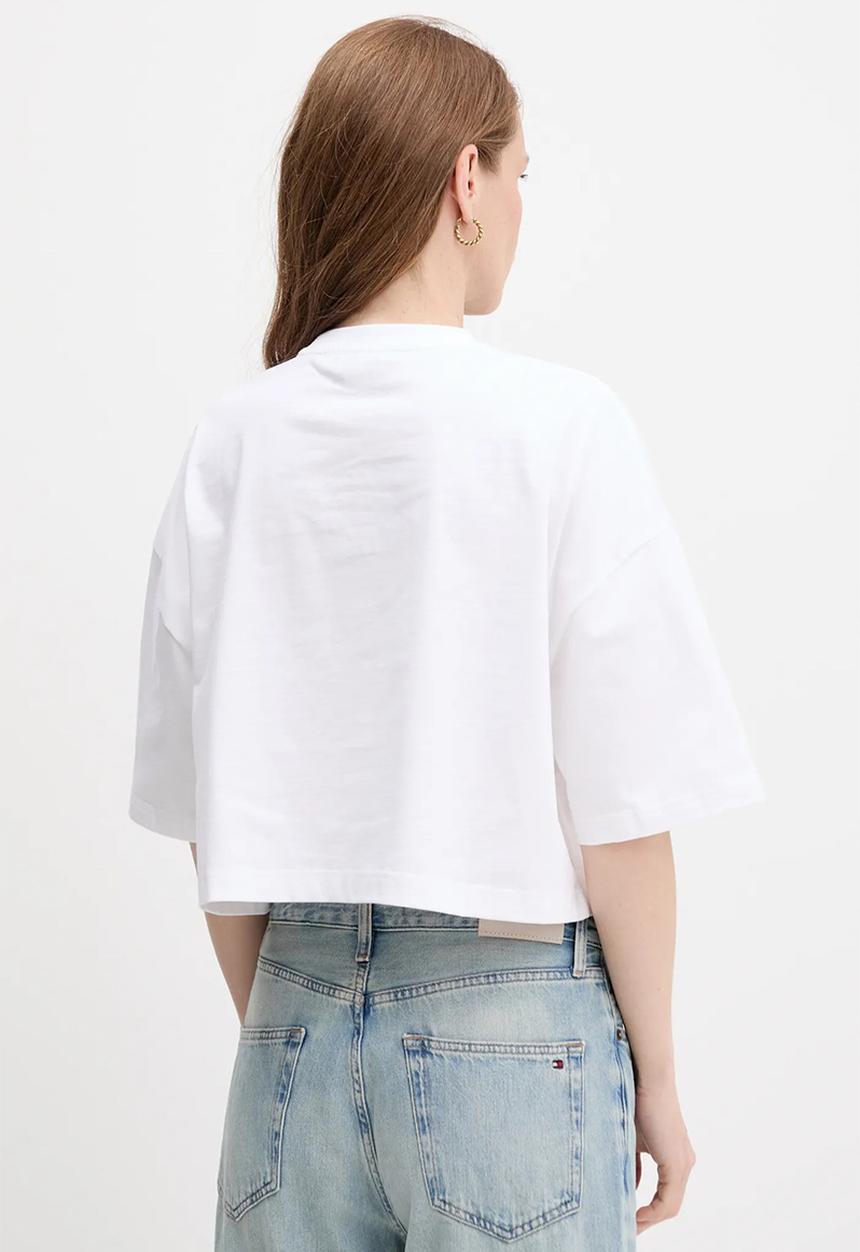 Calvin Klein - Cropped boxy chain stitch logo tee - brilliant white