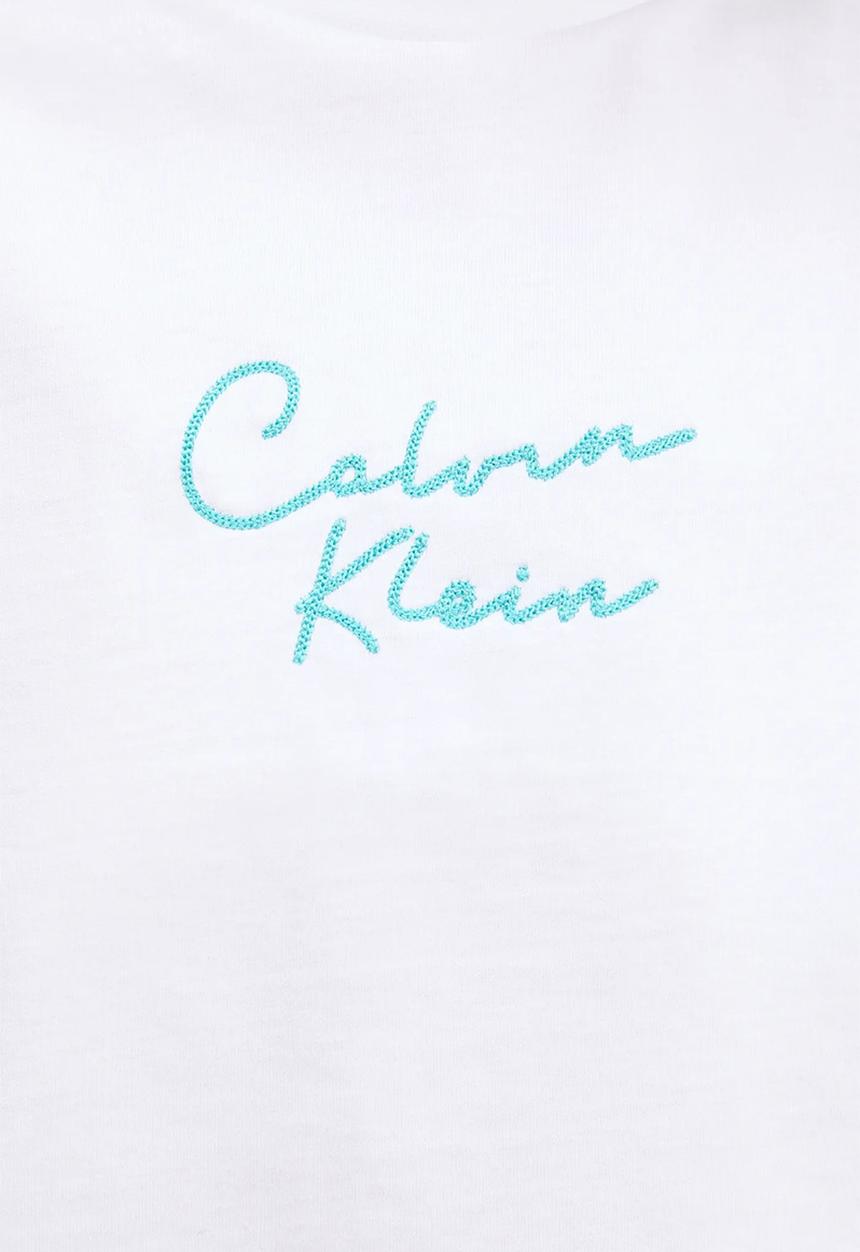 Calvin Klein - Cropped boxy chain stitch logo tee - brilliant white