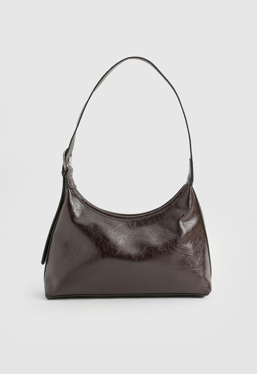 boohoo - Western buckle patent pu shoulder bag - chocolate