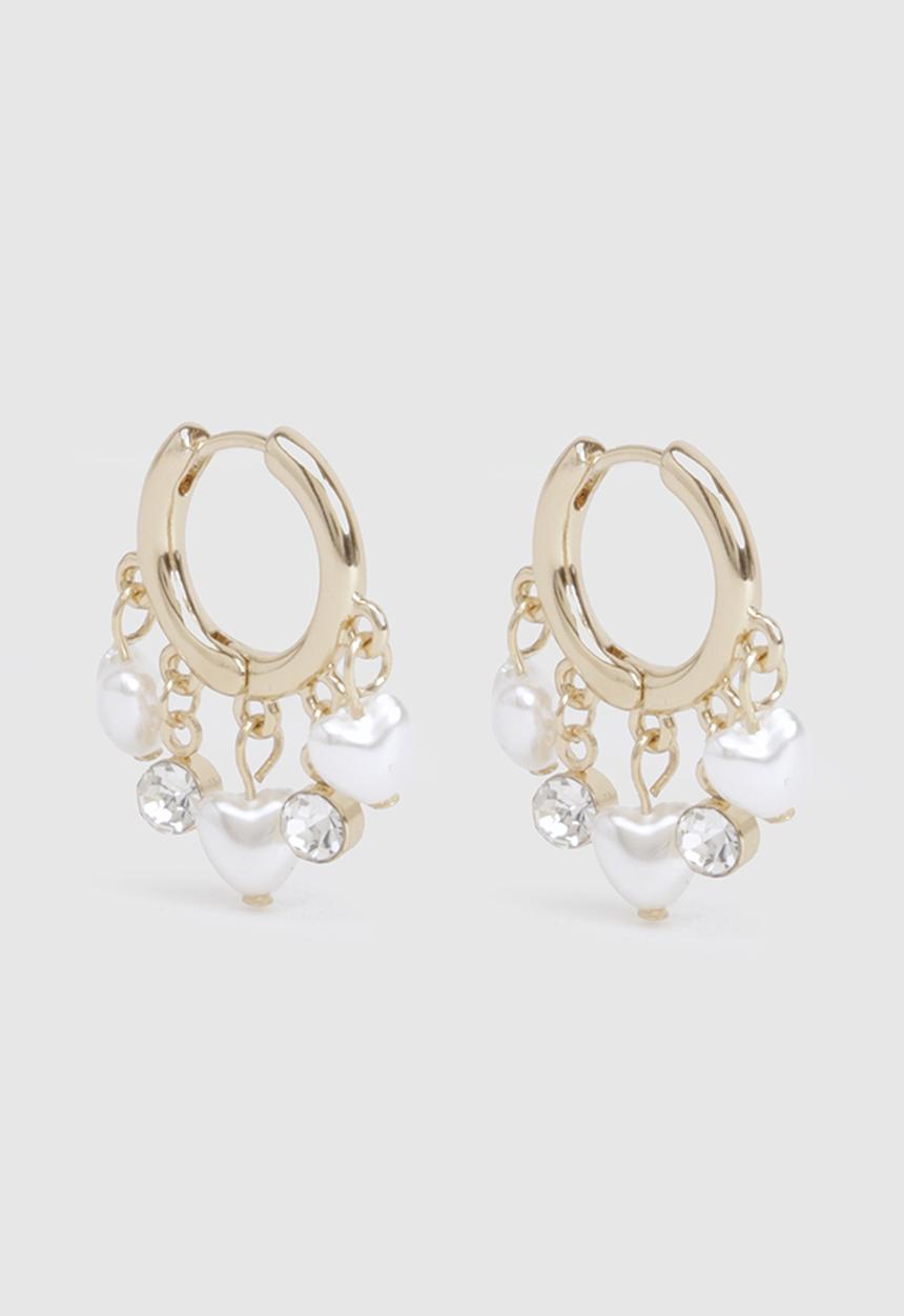 boohoo - Pearl charm hoop earrings - gold