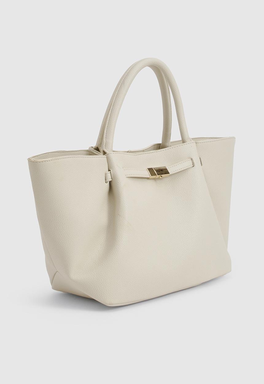 boohoo - Clasp detail textured pu tote bag - cream