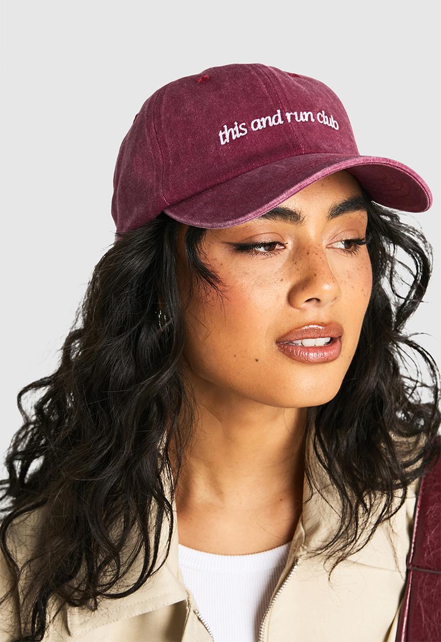 boohoo - This and run club washed cap - cherry