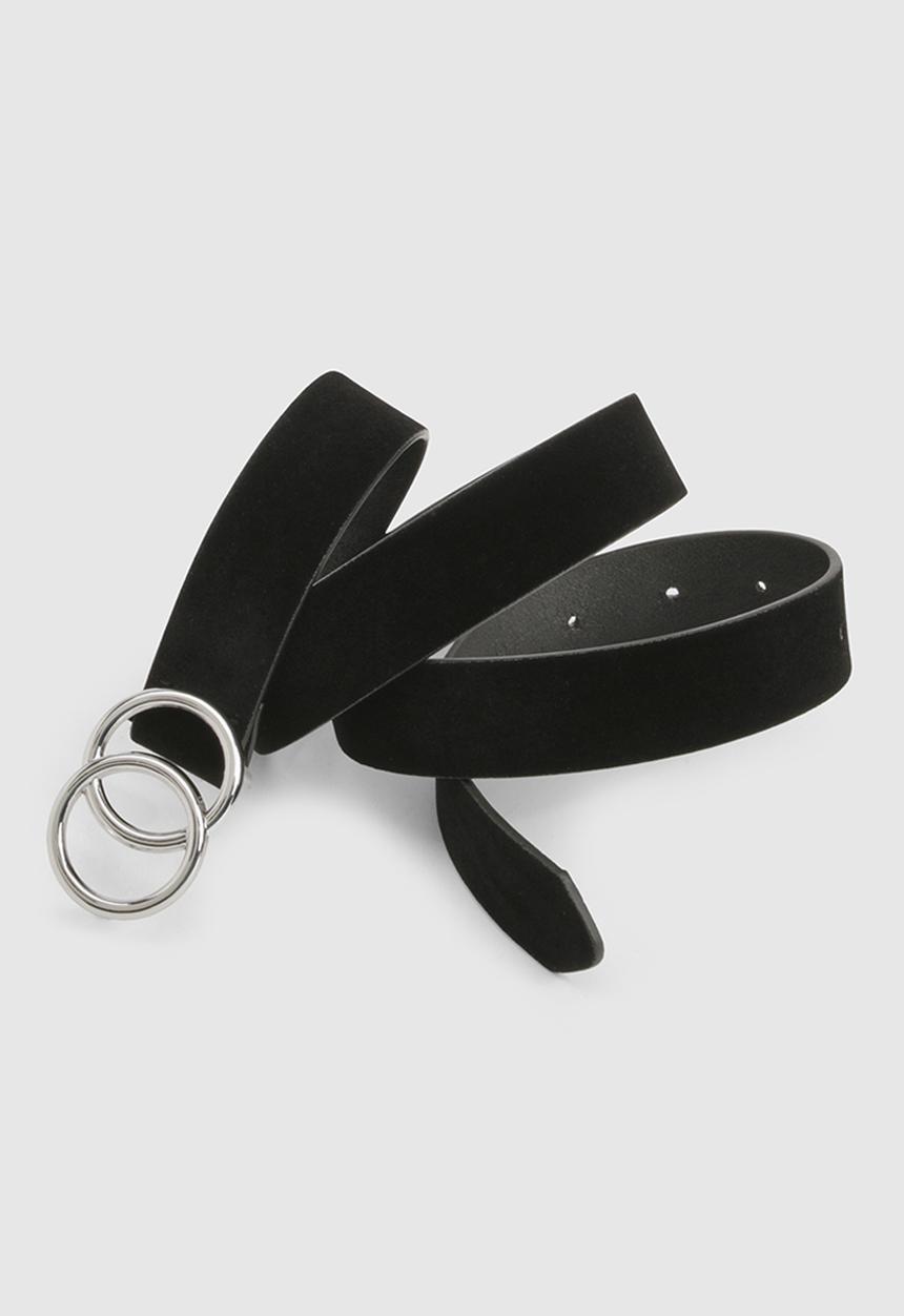boohoo - Faux suede double ring boyfriend belt - black