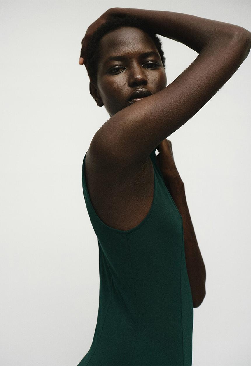 MANGO - Dress godeti -  dark green