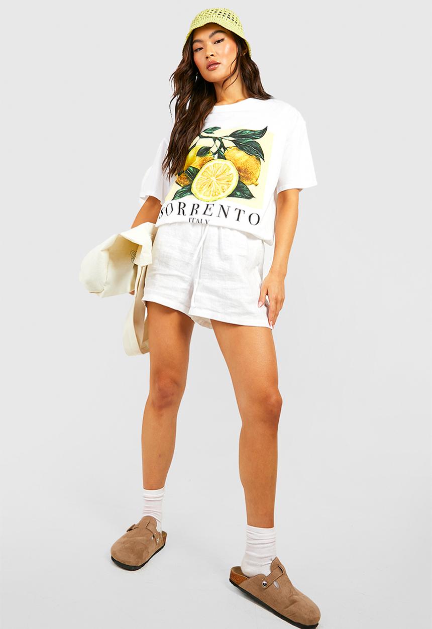 boohoo - Sorrento lemon oversized T-shirt - white