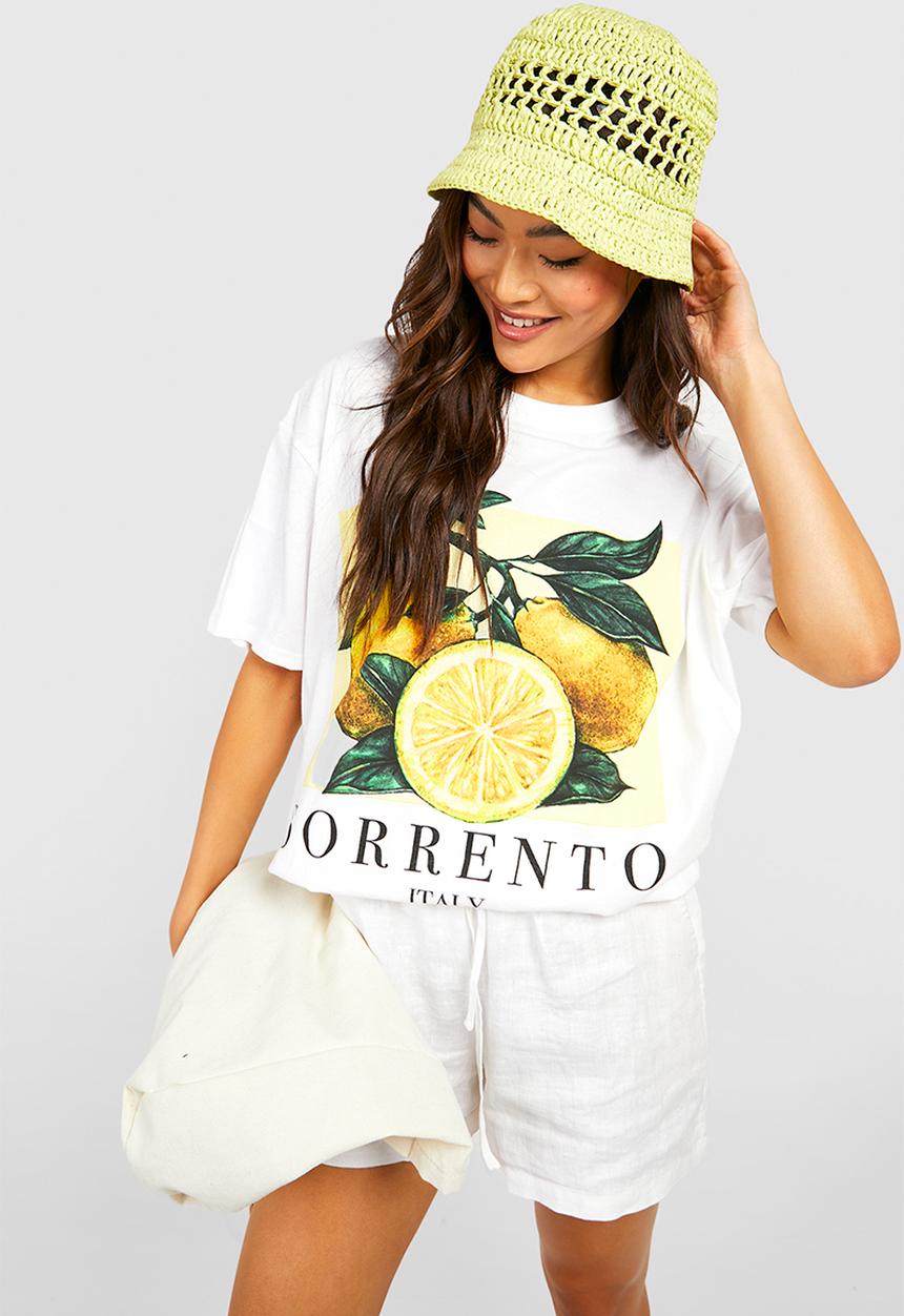boohoo - Sorrento lemon oversized T-shirt - white