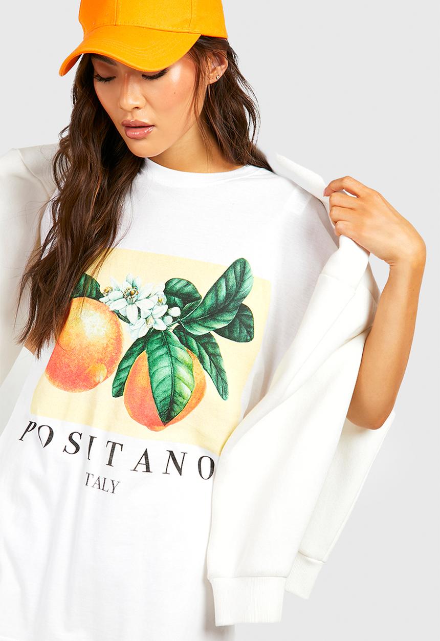 boohoo - Positano fruit oversized T-shirt - white