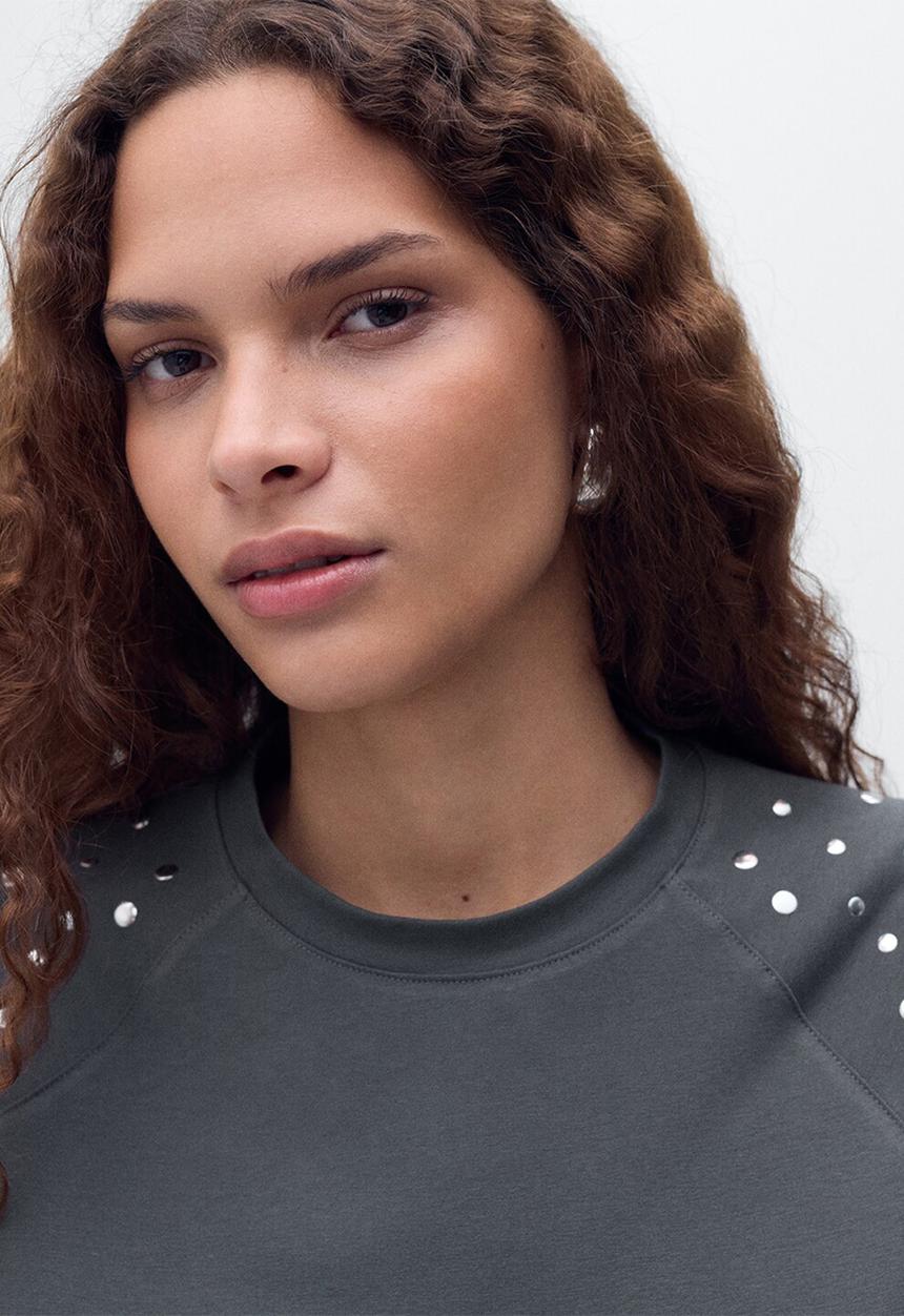 MANGO - T-shirt tachi -  charcoal