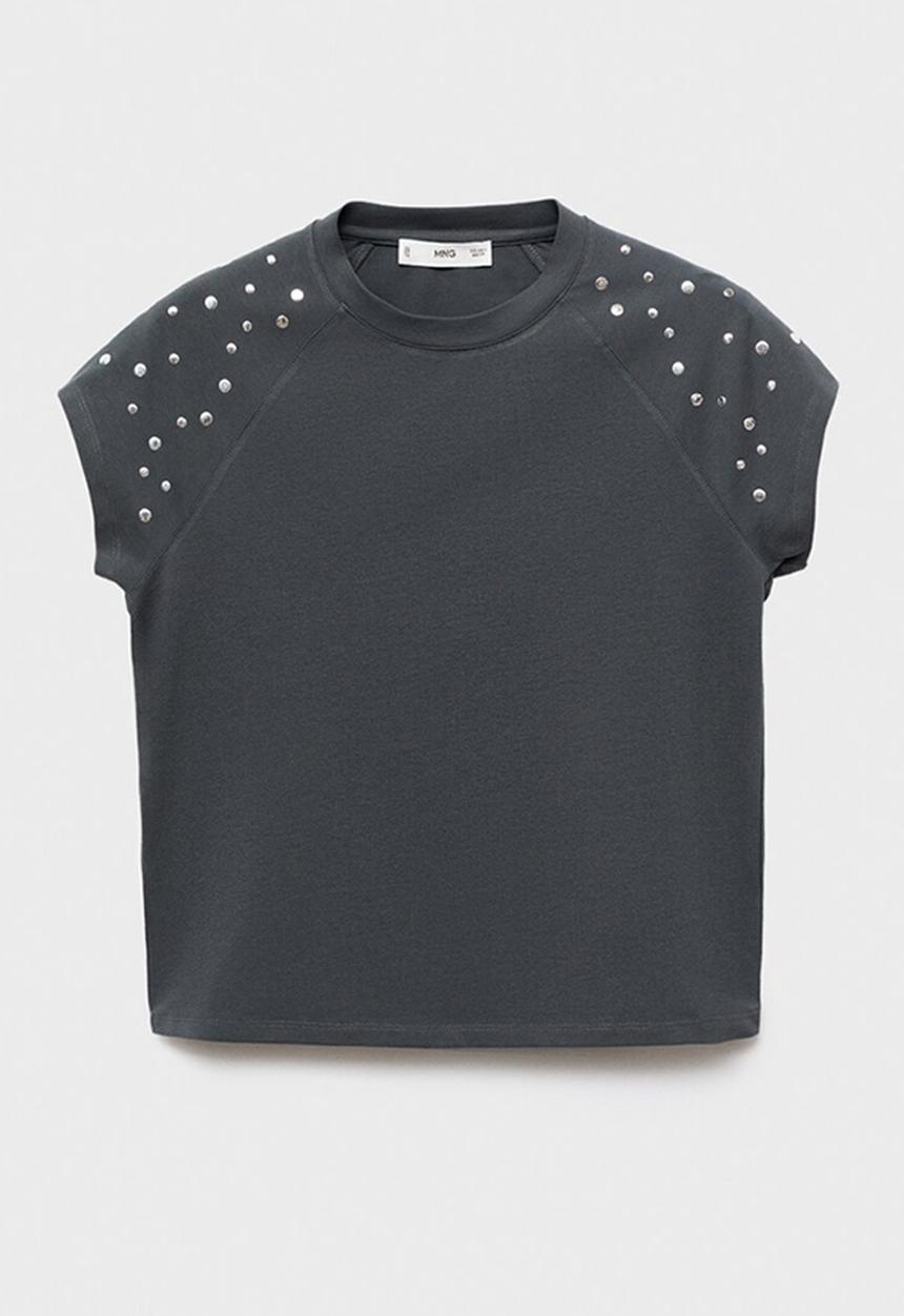 MANGO - T-shirt tachi -  charcoal