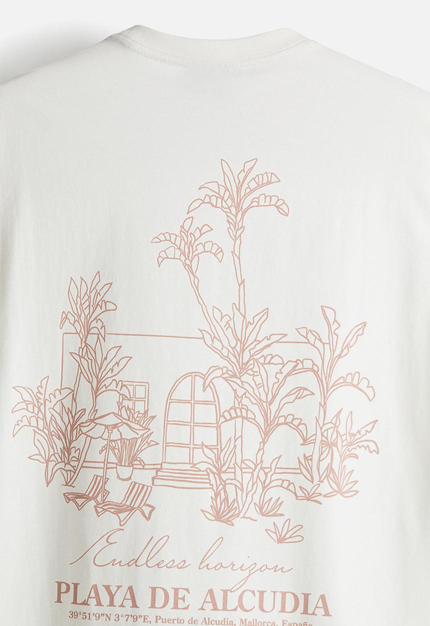 H&M - Loose fit printed T-shirt - white/playa de alcudia