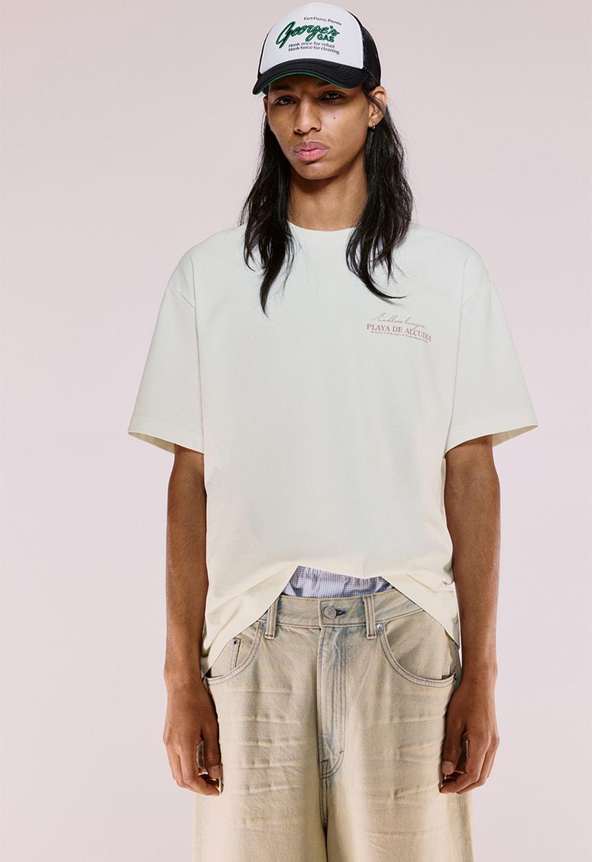 H&M - Loose fit printed T-shirt - white/playa de alcudia