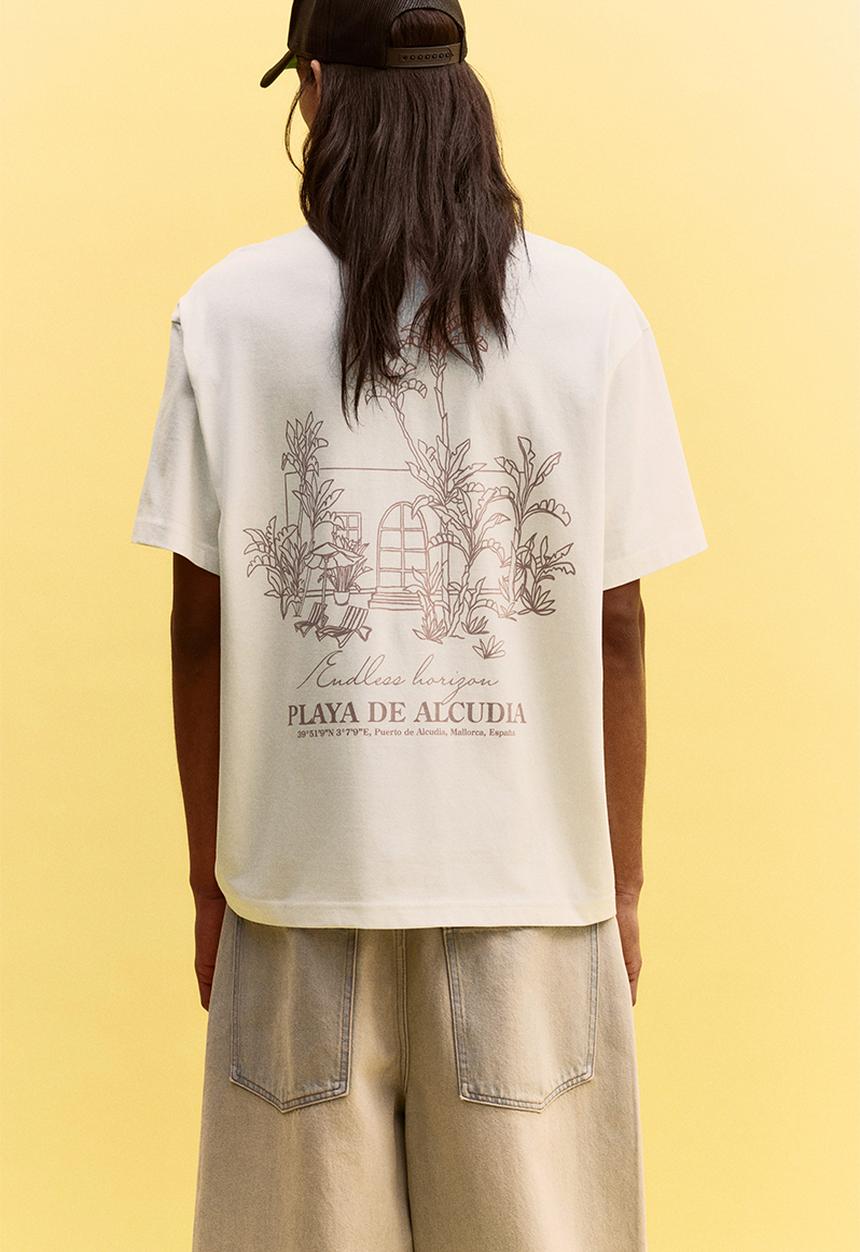 H&M - Loose fit printed T-shirt - white/playa de alcudia