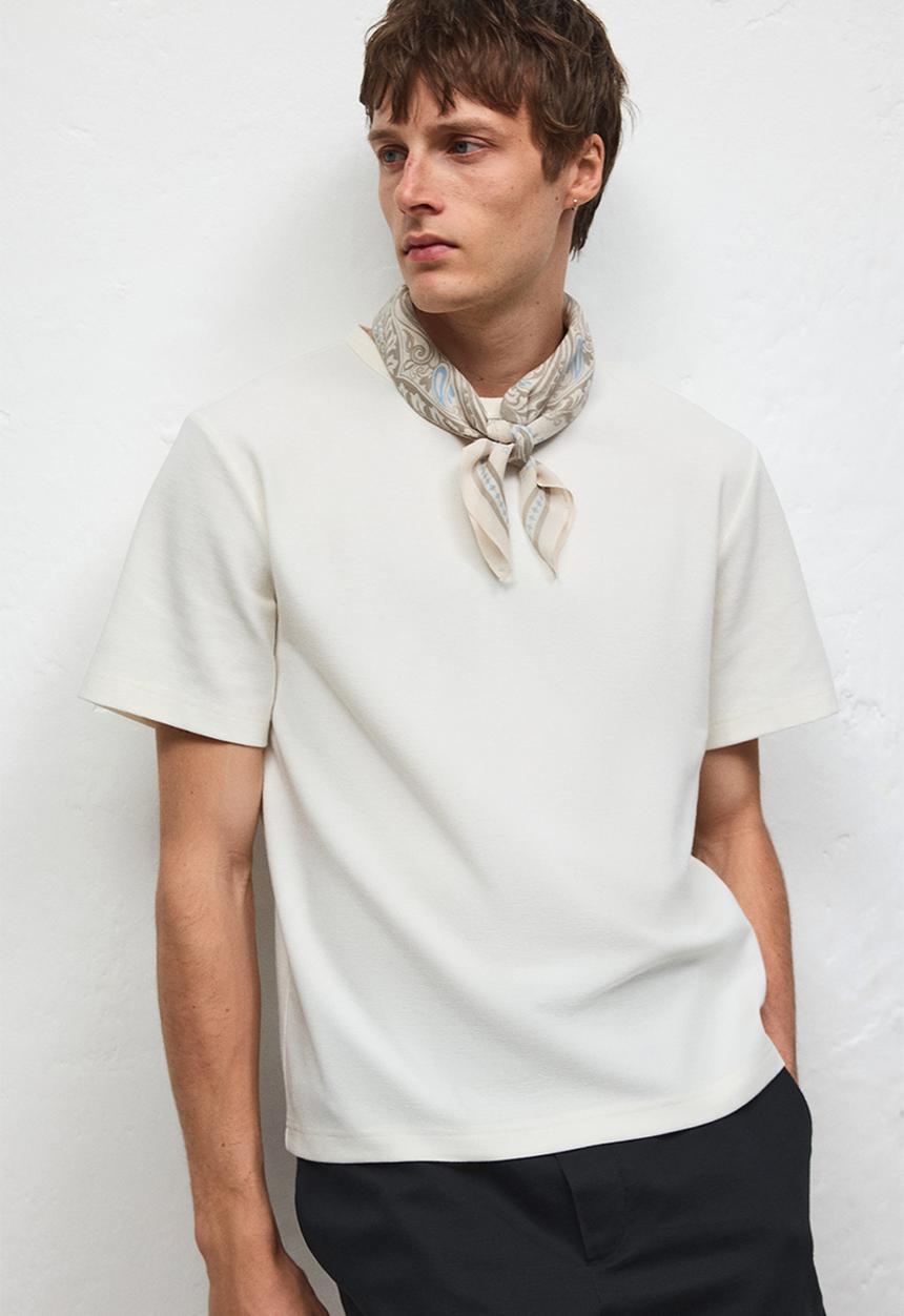 H&M - Regular fit waffled T-shirt - cream