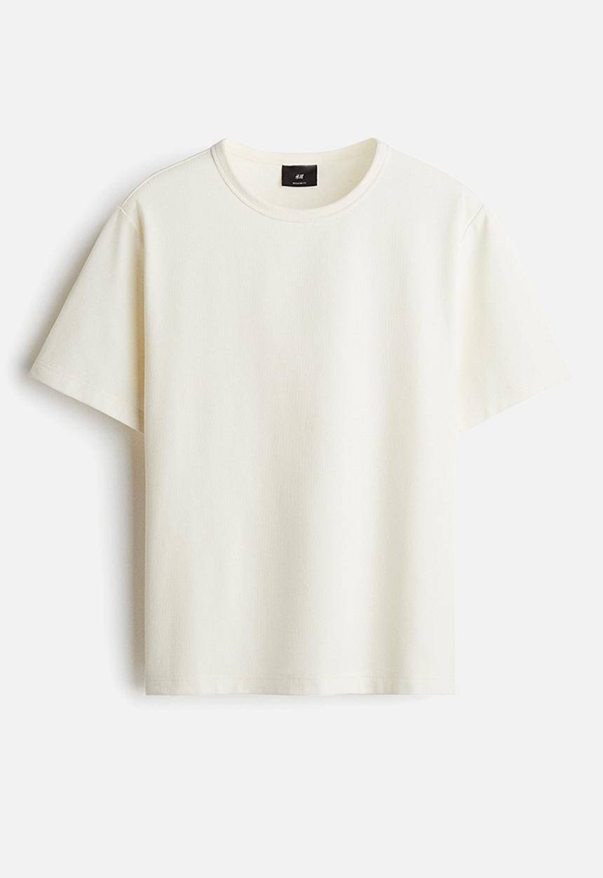 H&M - Regular fit waffled T-shirt - cream