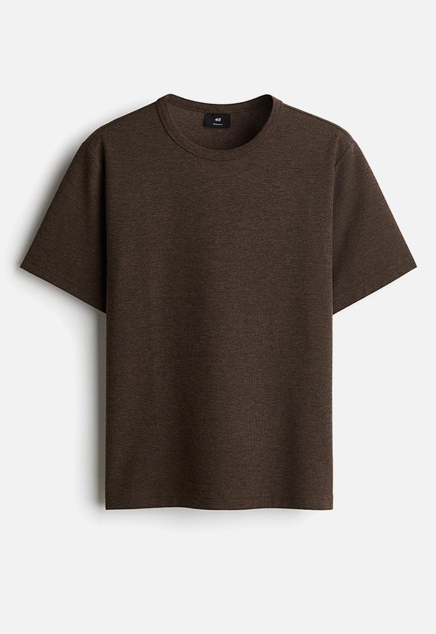 H&M - Regular fit waffled T-shirt - dark brown