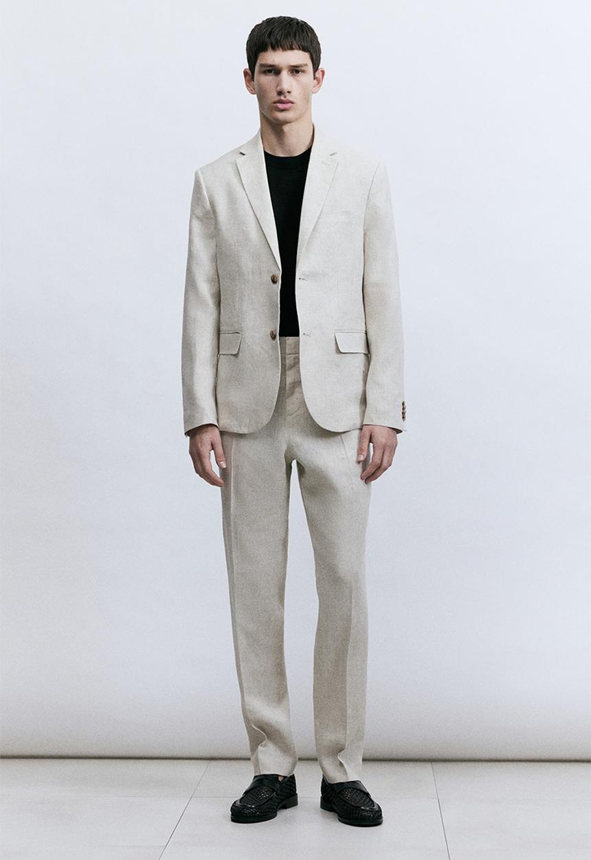 H&M - Slim fit linen suit trousers - light beige