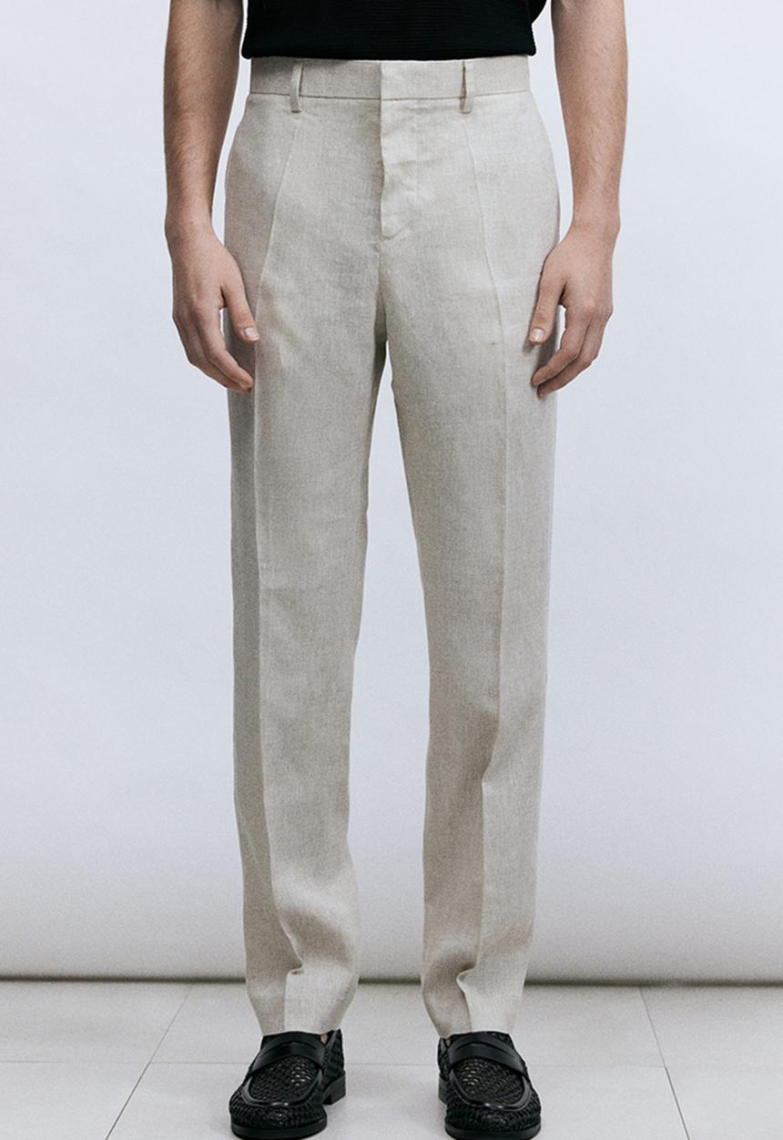 H&M - Slim fit linen suit trousers - light beige