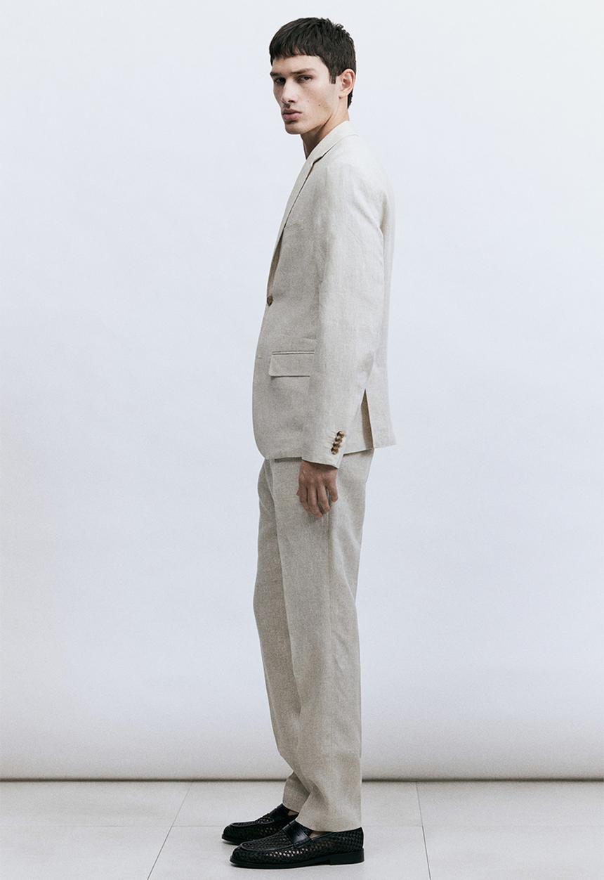 H&M - Slim fit linen suit trousers - light beige