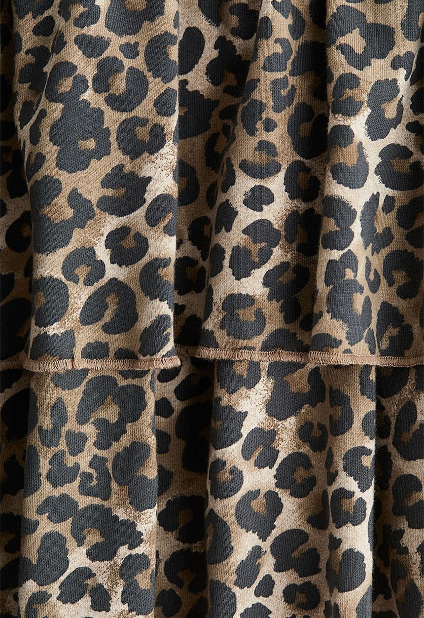 H&M - Tiered foldover-waist skirt - beige/leopard print 