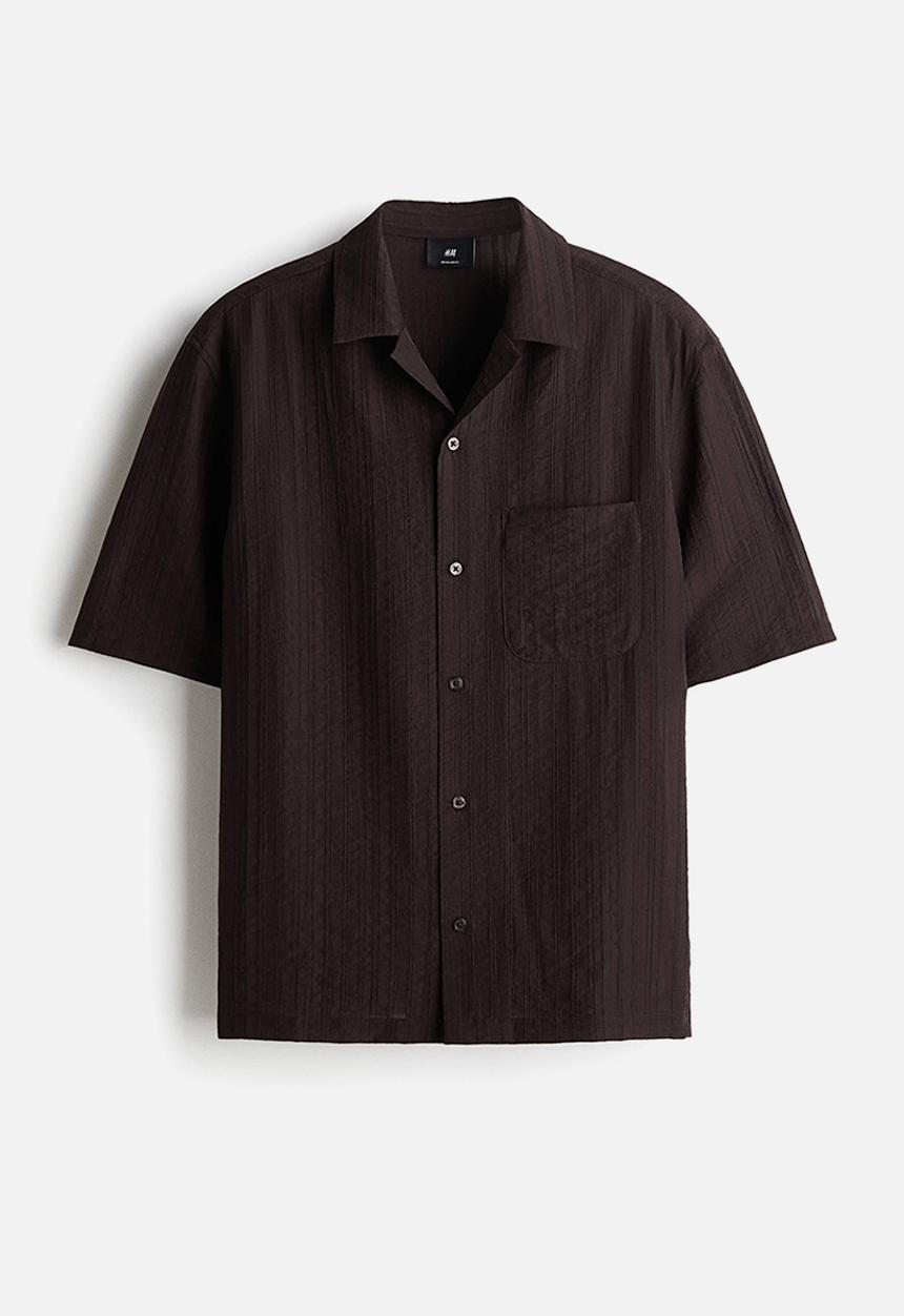 H&M - Regular fit textured resort shirt - dark brown