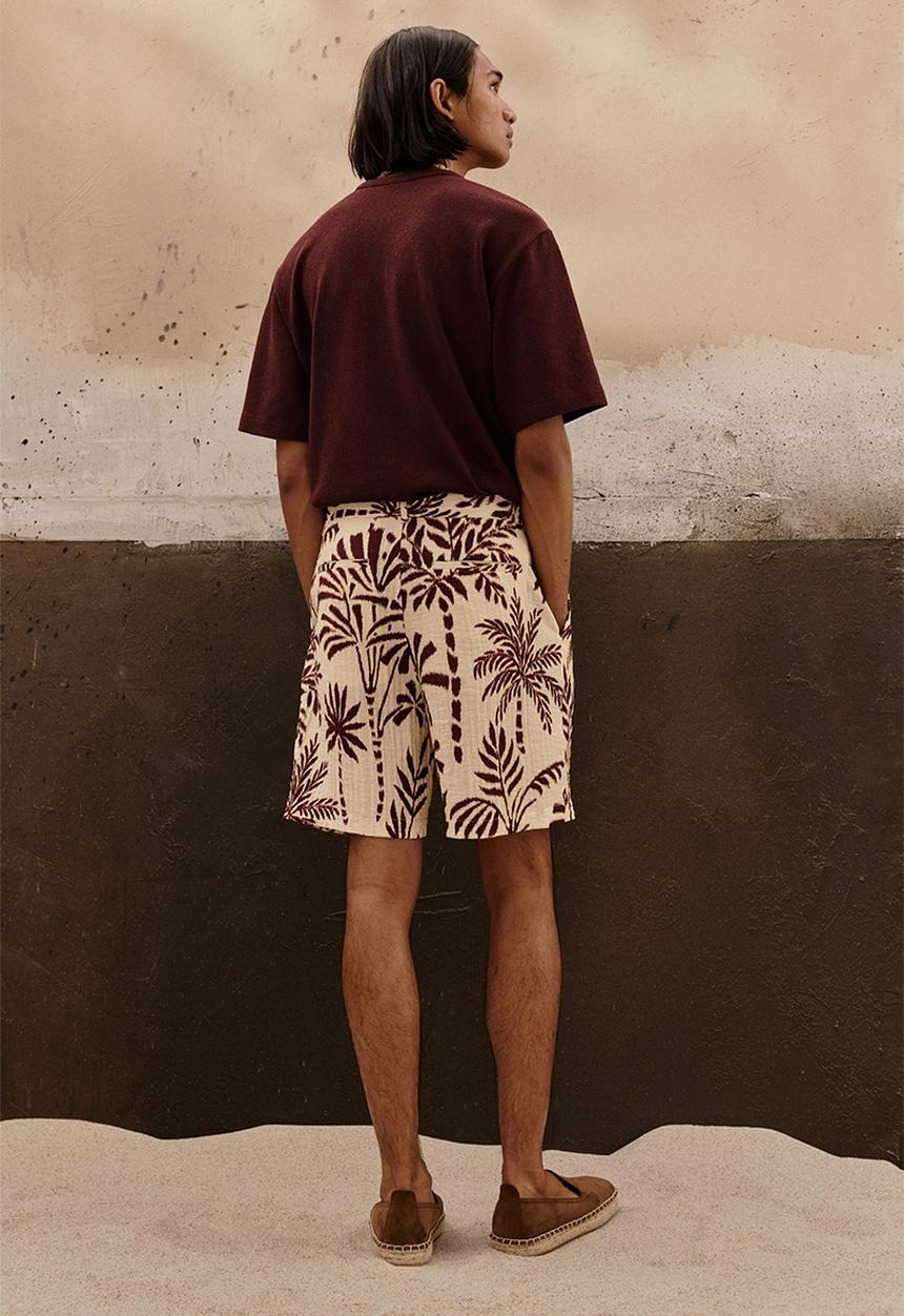 H&M - Relaxed fit patterned shorts - white/palm trees