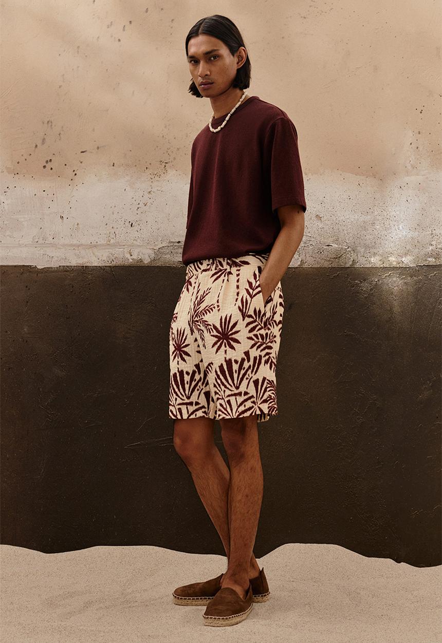 H&M - Relaxed fit patterned shorts - white/palm trees