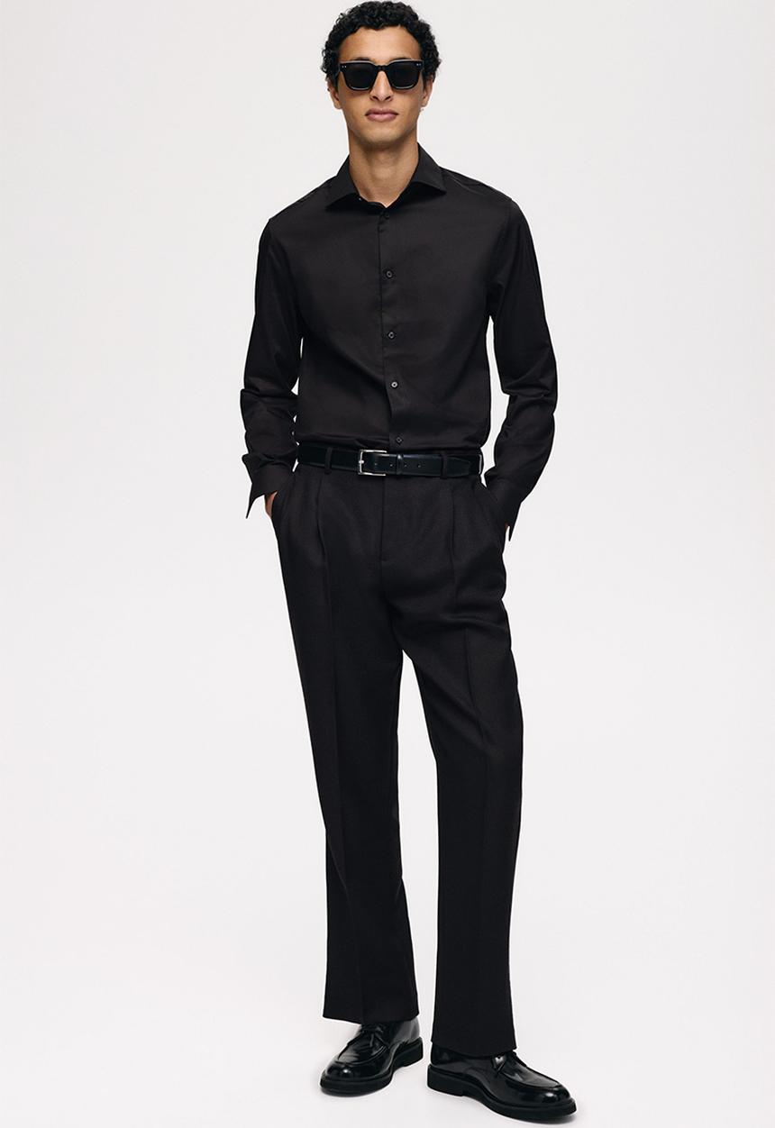 H&M - Slim fit cotton shirt - black