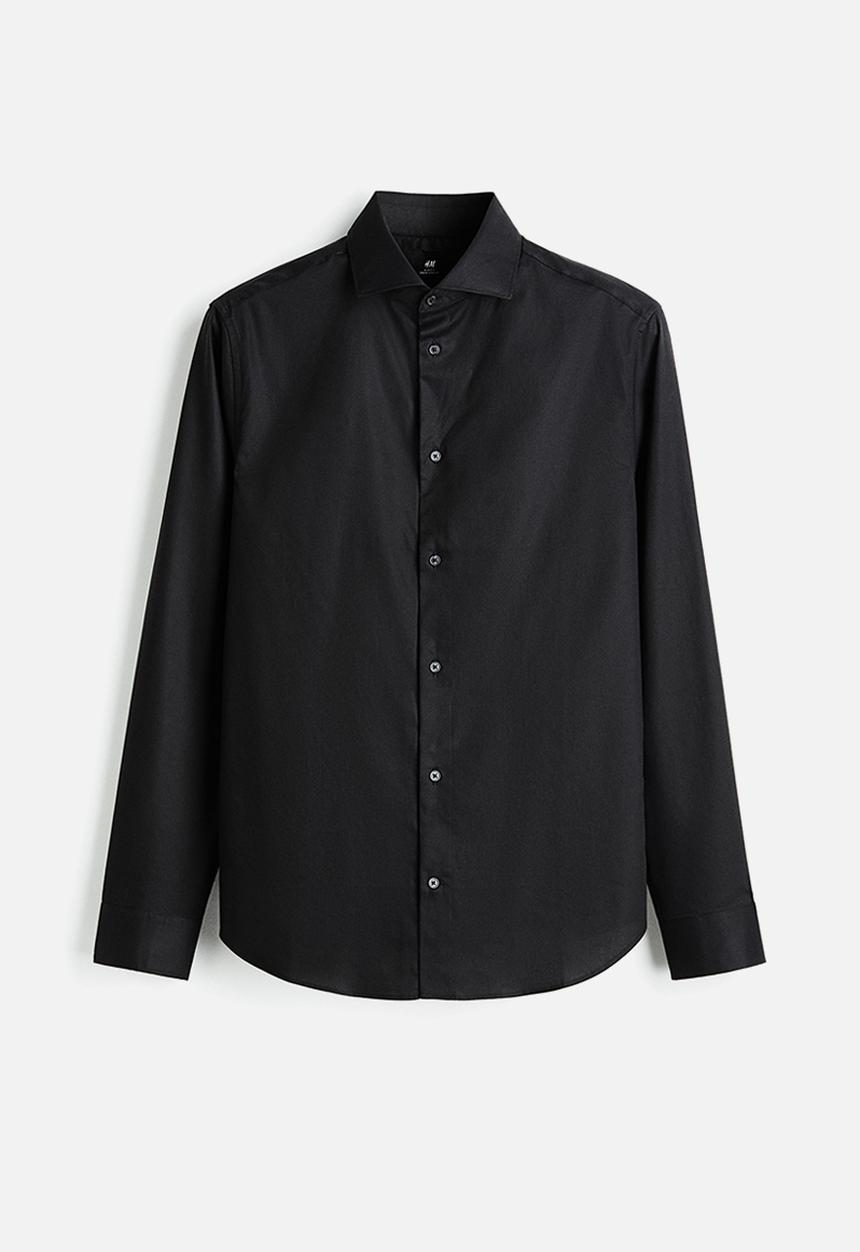 H&M - Slim fit cotton shirt - black