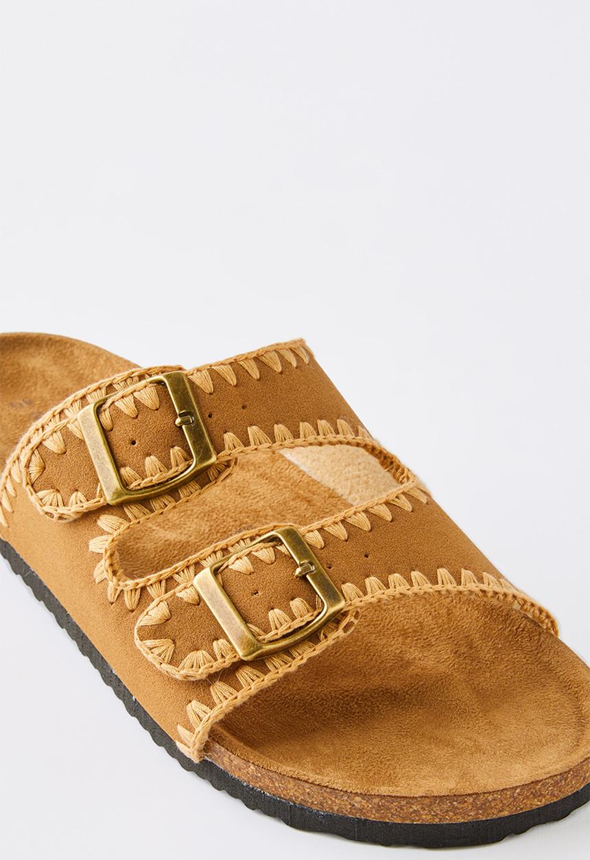 Cotton On - Rex double buckle slide - desert tan whipstitch