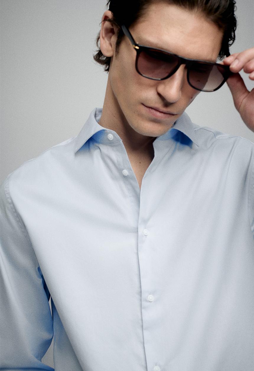 H&M - Slim fit cotton shirt - blue