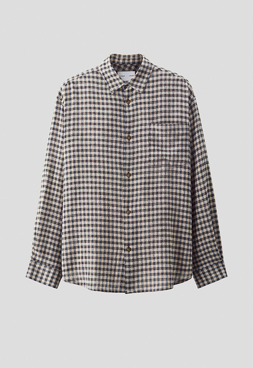 H&M - Checked cotton shirt - beige/dark blue checked 