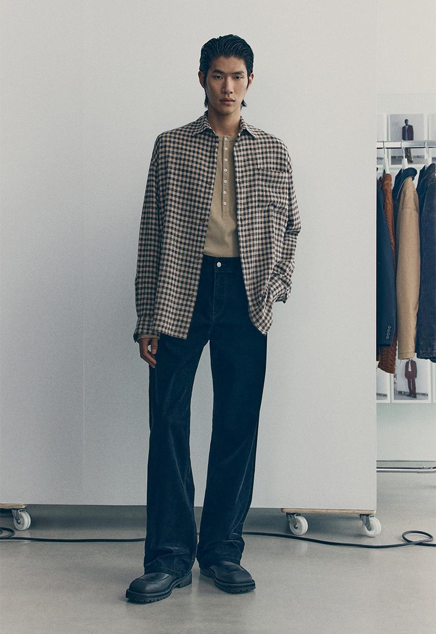 H&M - Checked cotton shirt - beige/dark blue checked 