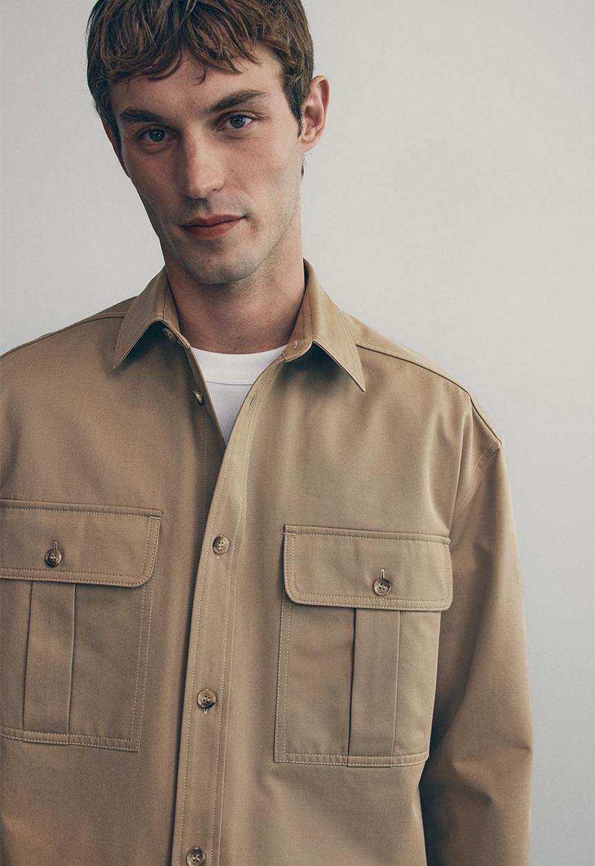 H&M - Cotton twill utility overshirt - beige