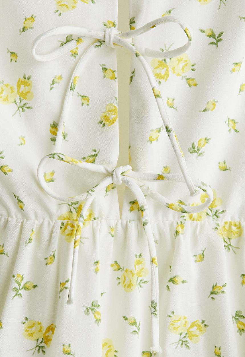 H&M - Tie-detail poplin dress - white floral