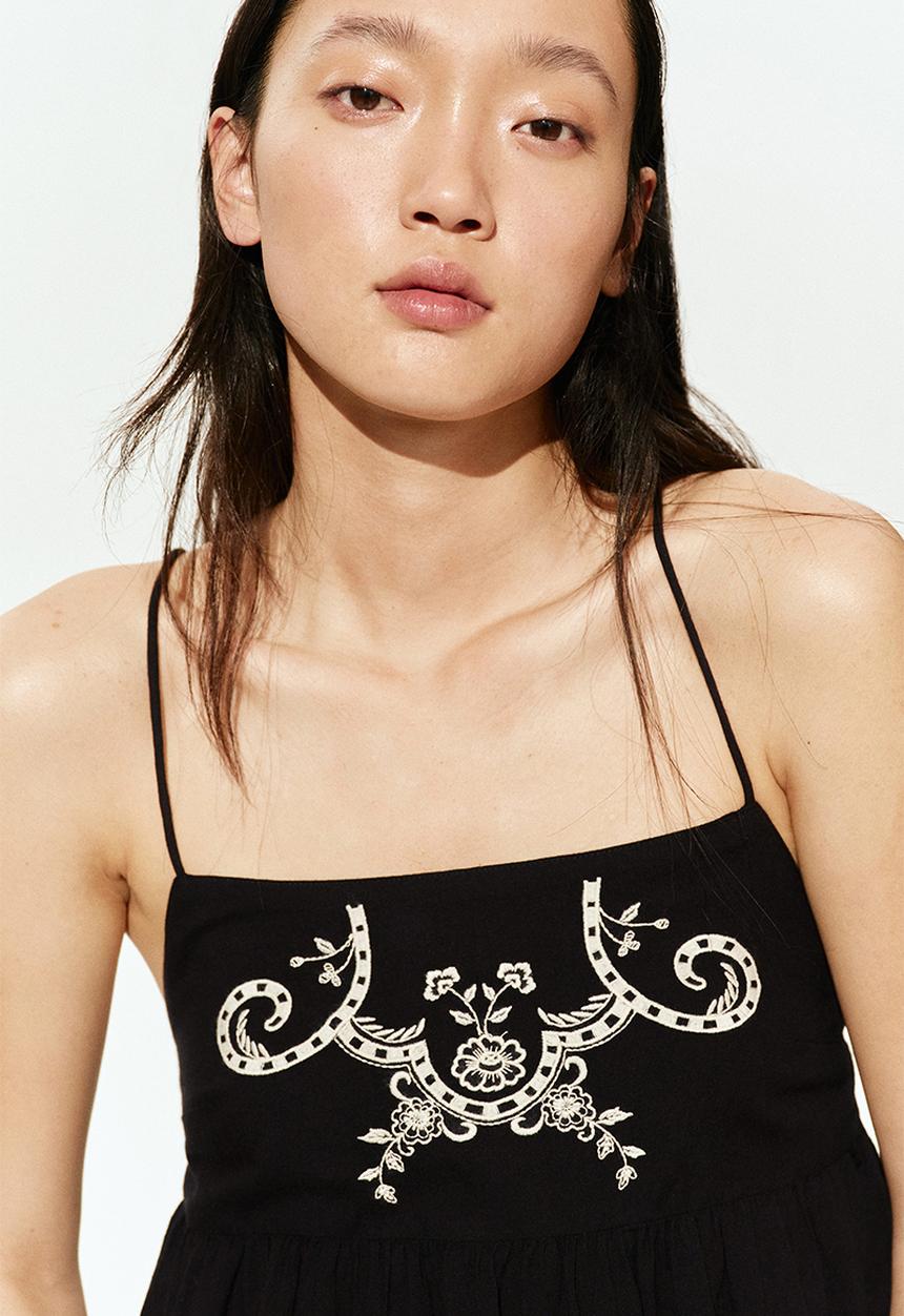 H&M - Cotton strappy dress - black flowers