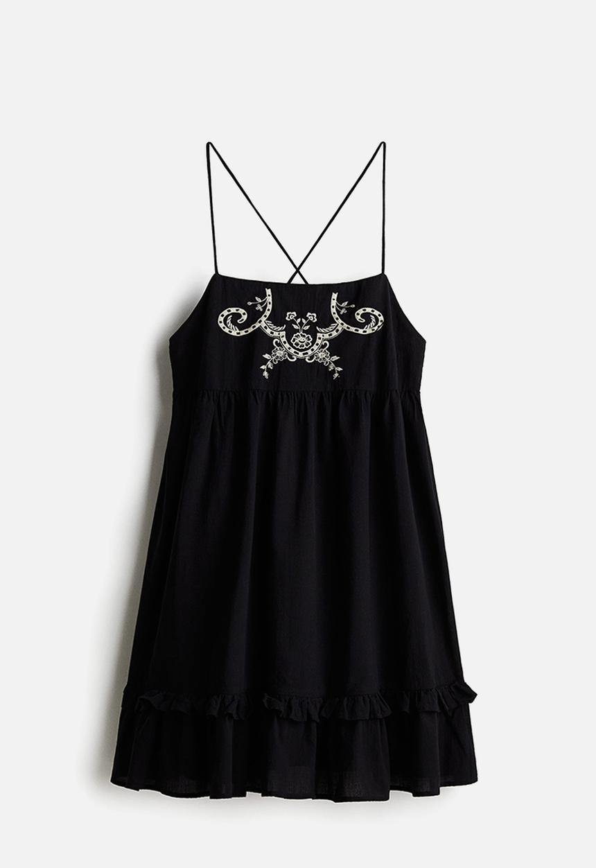 H&M - Cotton strappy dress - black flowers
