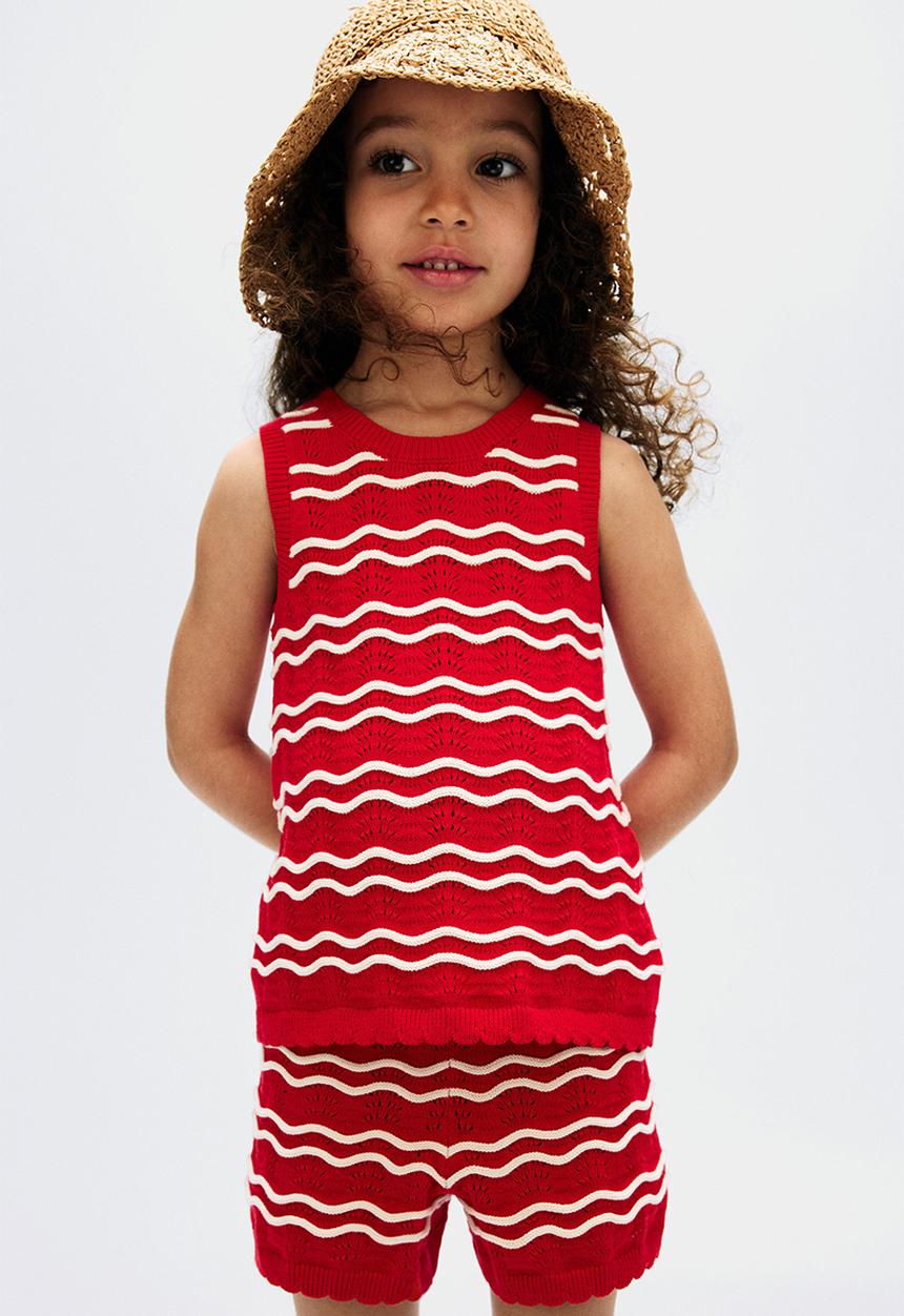 H&M - 2-Piece pointelle-knit set - red/white striped 