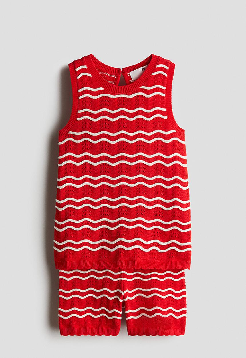 H&M - 2-Piece pointelle-knit set - red/white striped 