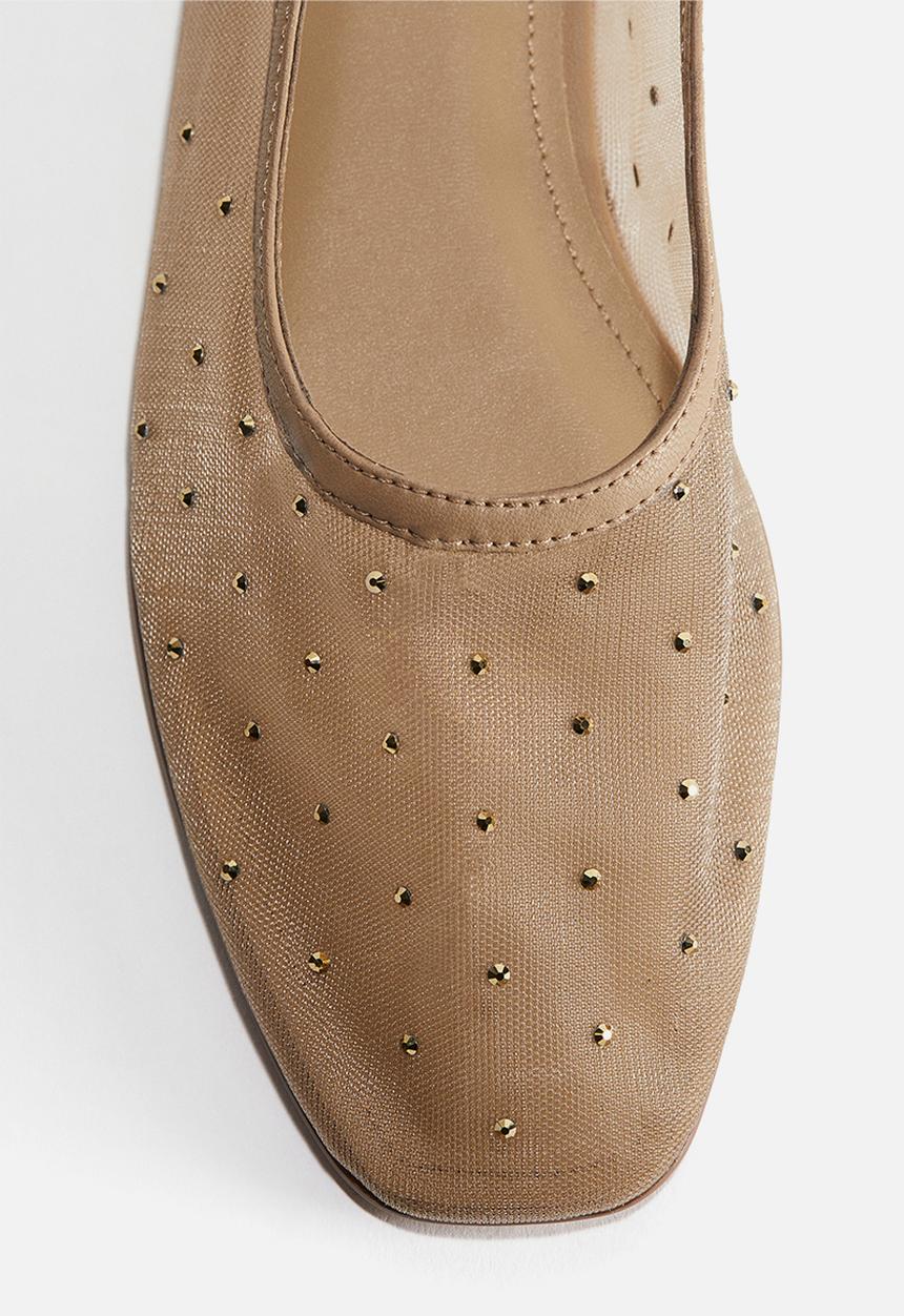 H&M - Rhinestone-embellished ballet flats - beige