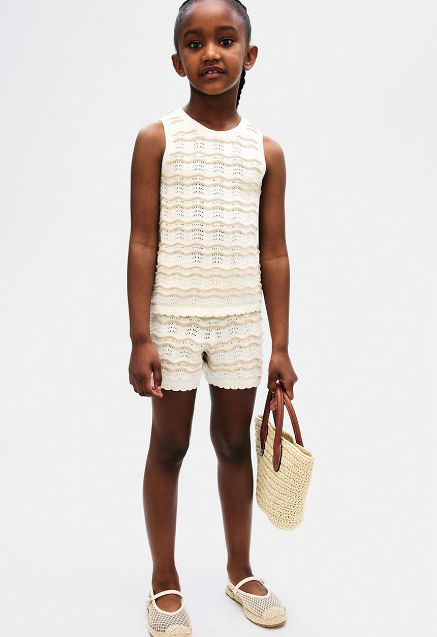 H&M - 2-Piece pointelle-knit set - white/beige striped 