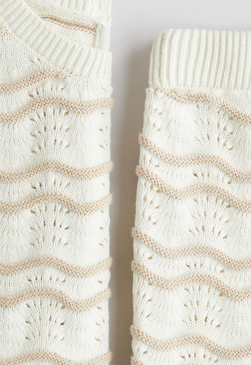 H&M - 2-Piece pointelle-knit set - white/beige striped 