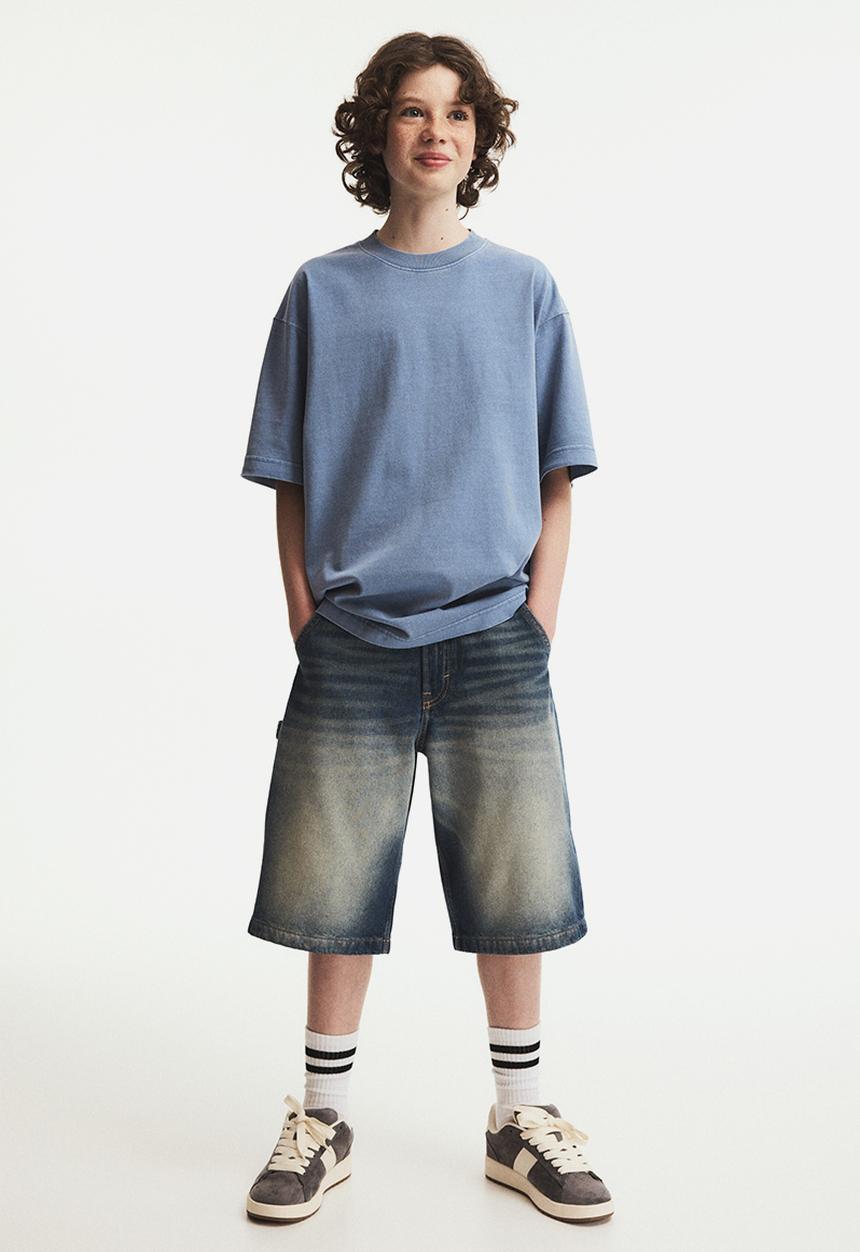 H&M - Denim carpenter shorts - dark denim blue