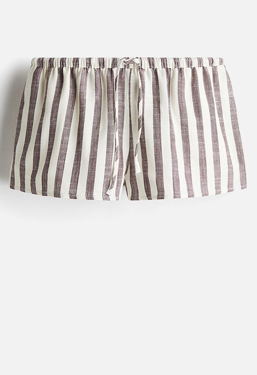 H&M - Linen-blend drawstring shorts - brown striped