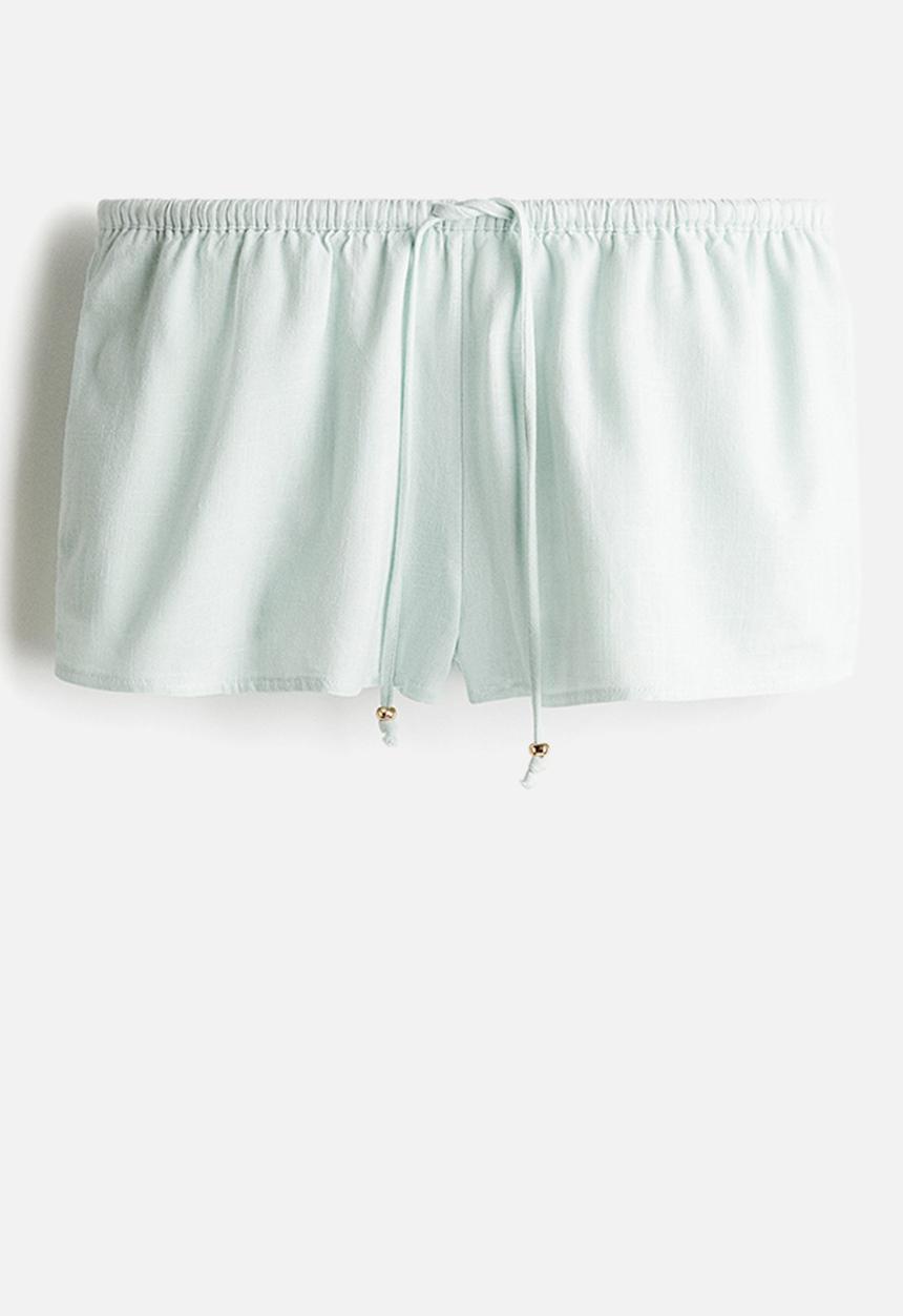 H&M - Linen-blend drawstring shorts - light turquoise