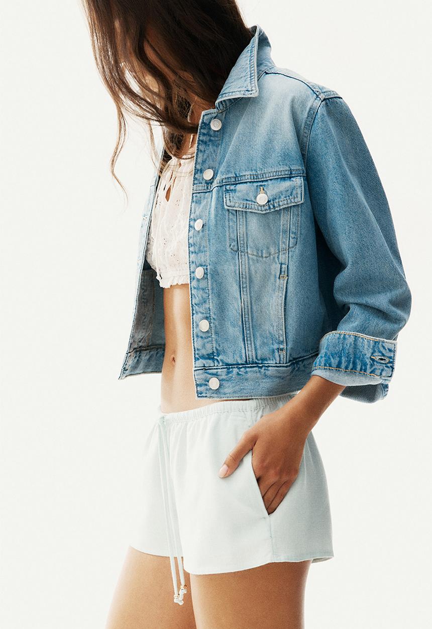 H&M - Linen-blend drawstring shorts - light turquoise