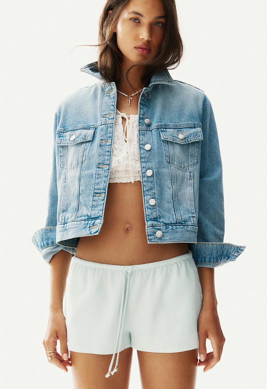 H&M - Linen-blend drawstring shorts - light turquoise