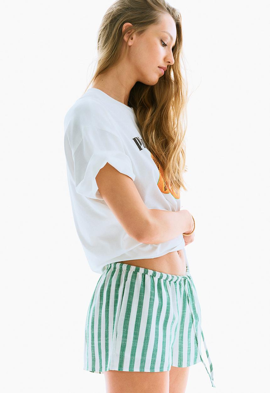 H&M - Linen-blend drawstring shorts - white & green striped