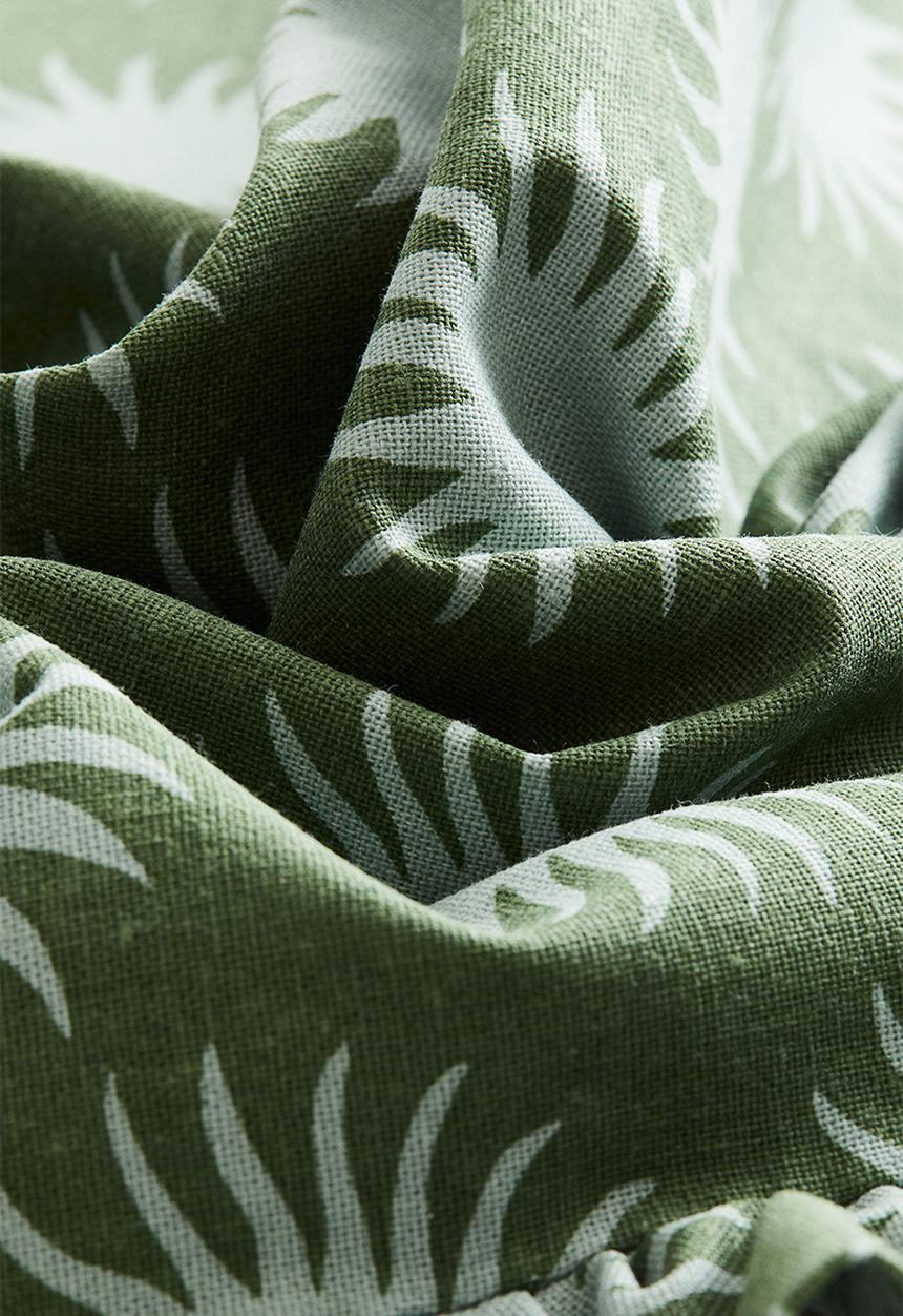 H&M - Frill-trimmed cushion cover - dark green patterned