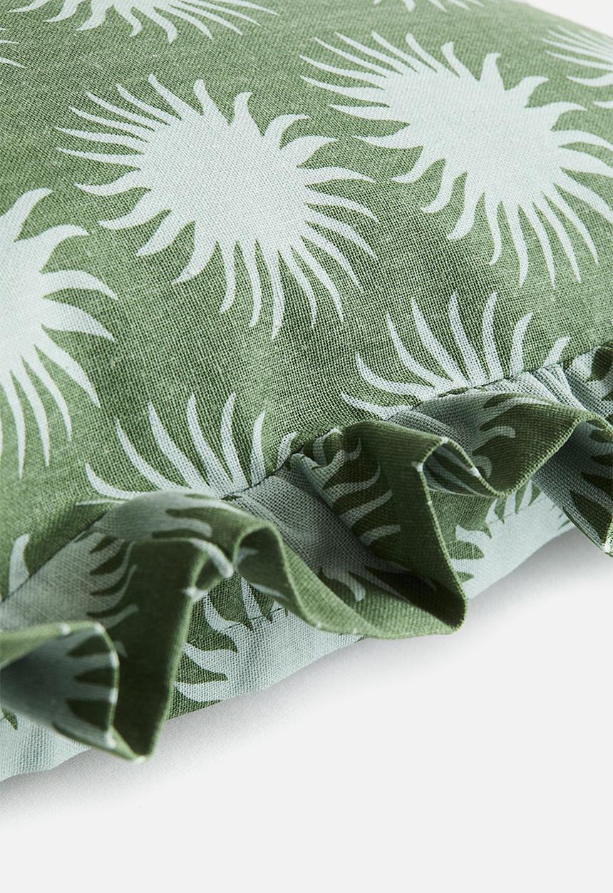 H&M - Frill-trimmed cushion cover - dark green patterned