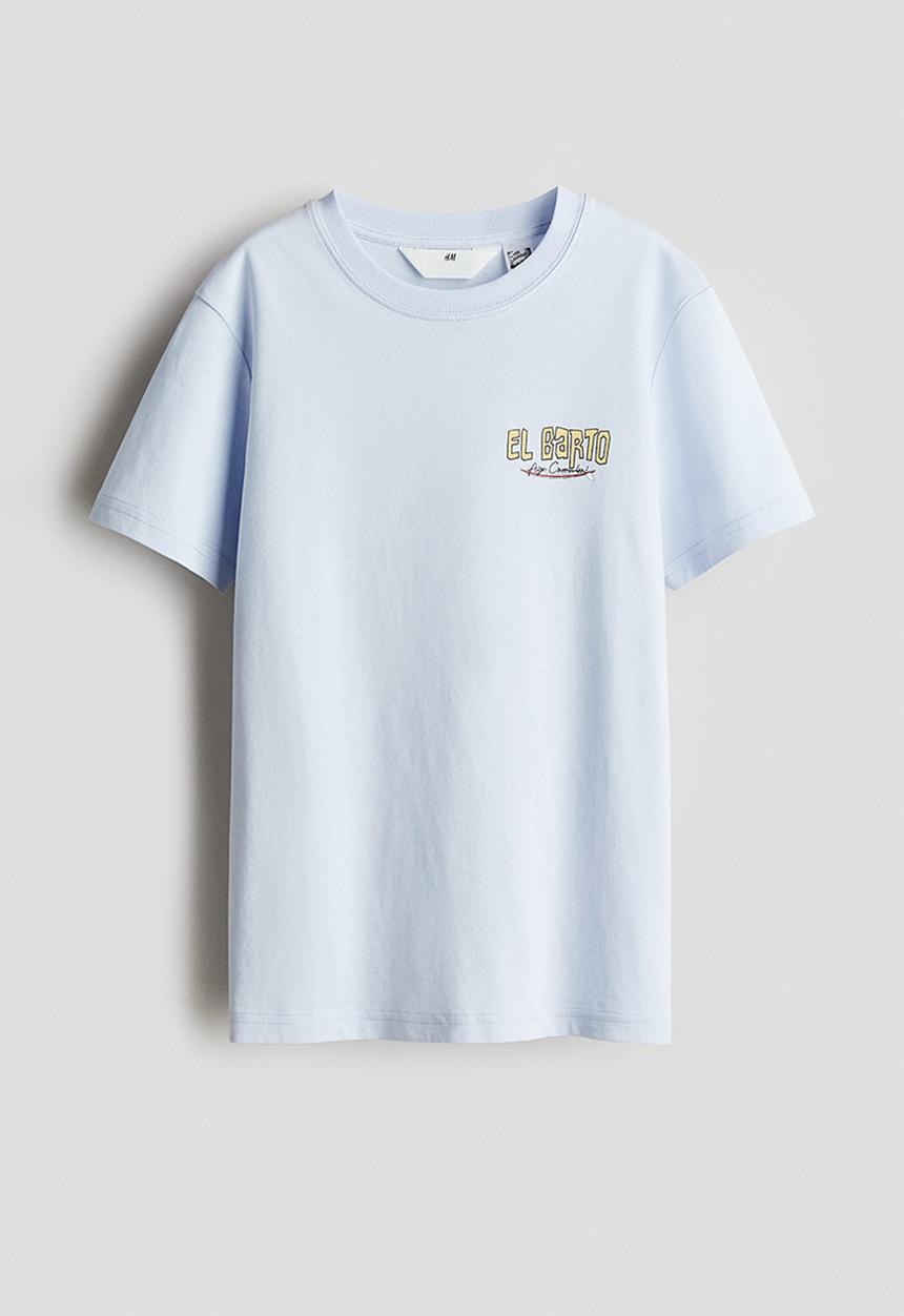 H&M - Print-motif cotton T-shirt - light blue/the simpsons